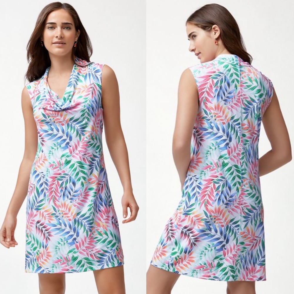 Tommy Bahama Drape Front Floral Midi Dress Womens Size Large‎ Summer Holi Frondi